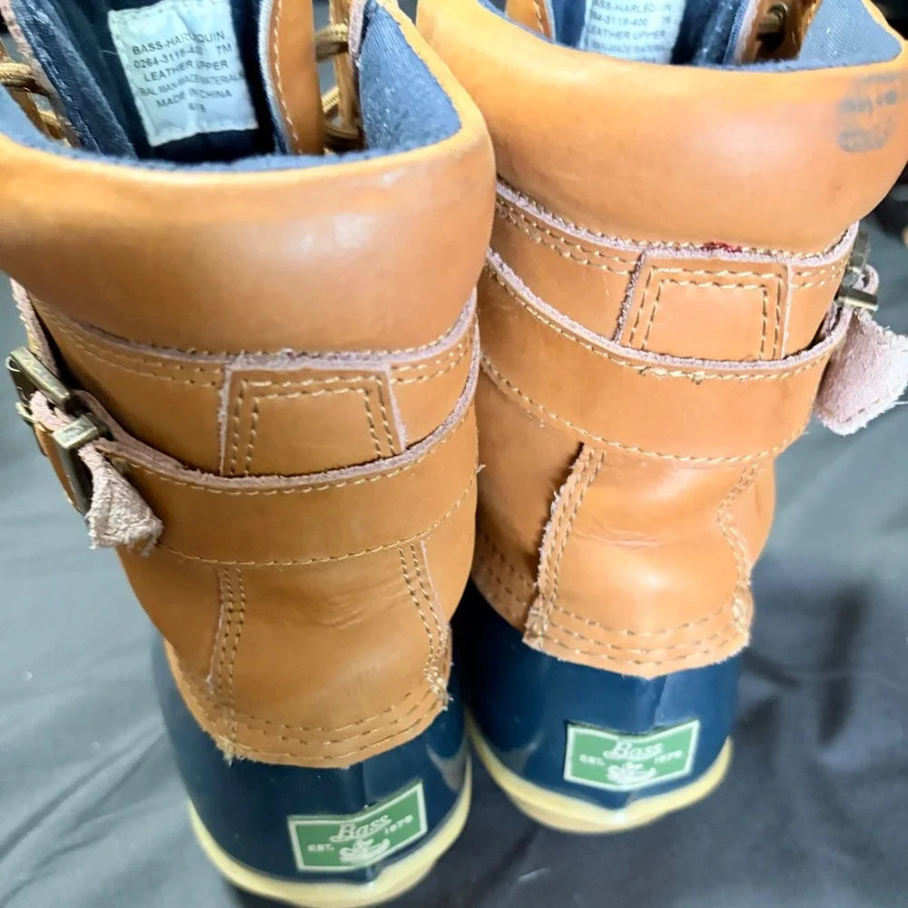 G.H. Bass Harlequin Mens 7M Leather Waterproof Duck Rain Snow Boots Navy Brown